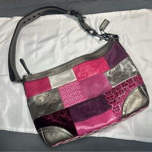 Coach Patchwork Shoulder Bag - Pink, Purple, Silver